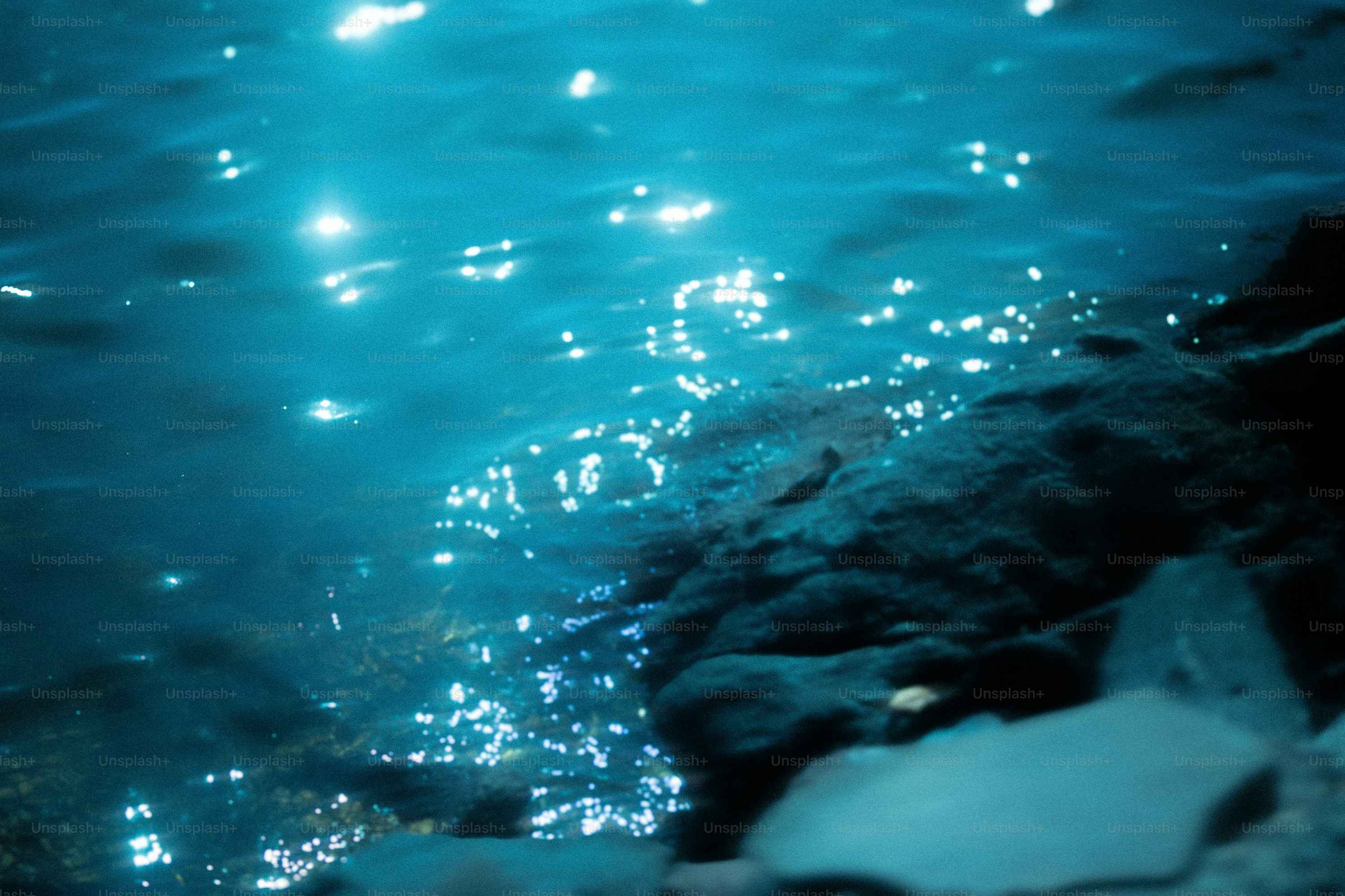Sparkling blue water near rocky shore